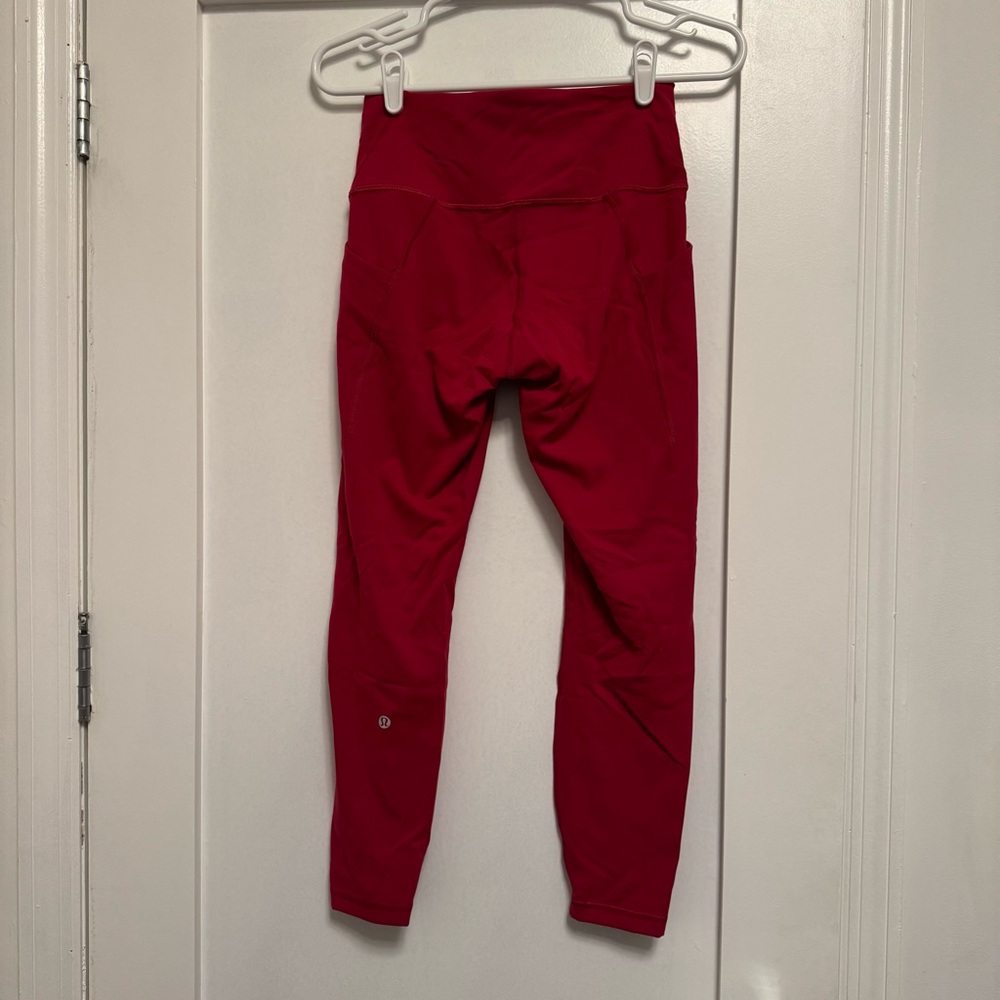 Lululemon Wunder Train 7/8 Leggings Size 8 with pockets berry red
